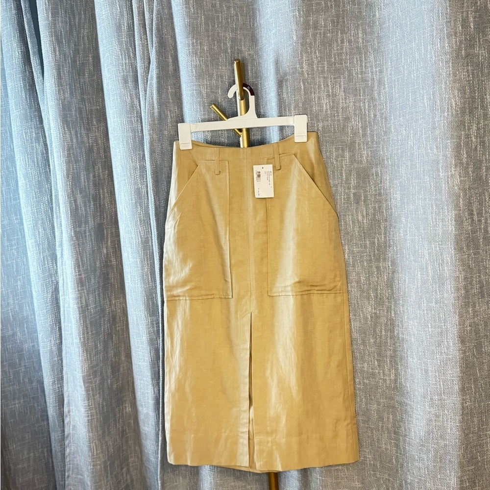 NWT INTERMIX Arabella Beige Midi Skirt Size 2 Linen Blend